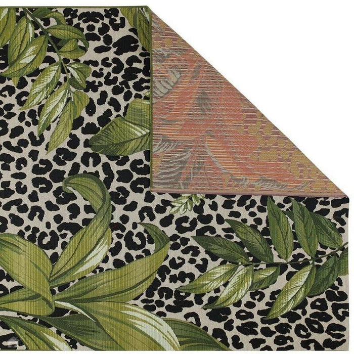 Tropicana 823 K Floral Leopard Durable Stain-Resistant Weatherproof Flatweave In-Outdoor Cream/Black/Green/Multicolour Rug