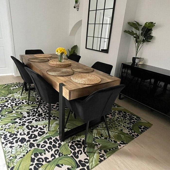 Tropicana 823 K Floral Leopard Durable Stain-Resistant Weatherproof Flatweave In-Outdoor Cream/Black/Green/Multicolour Rug