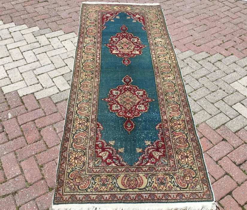 Turkish Hand Knotted Area Rug 265cm x 102cm 1930s