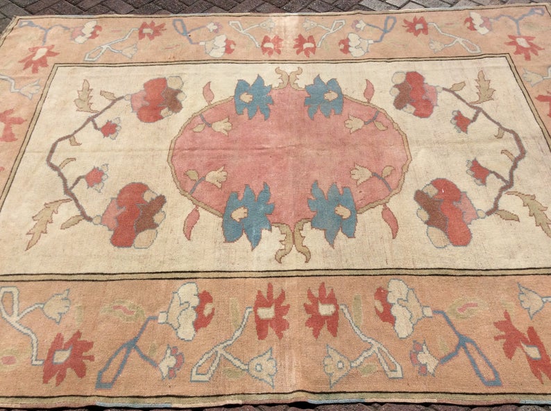 Turkish Hand Knotted Area Rug 284cm x 203cm 1940s