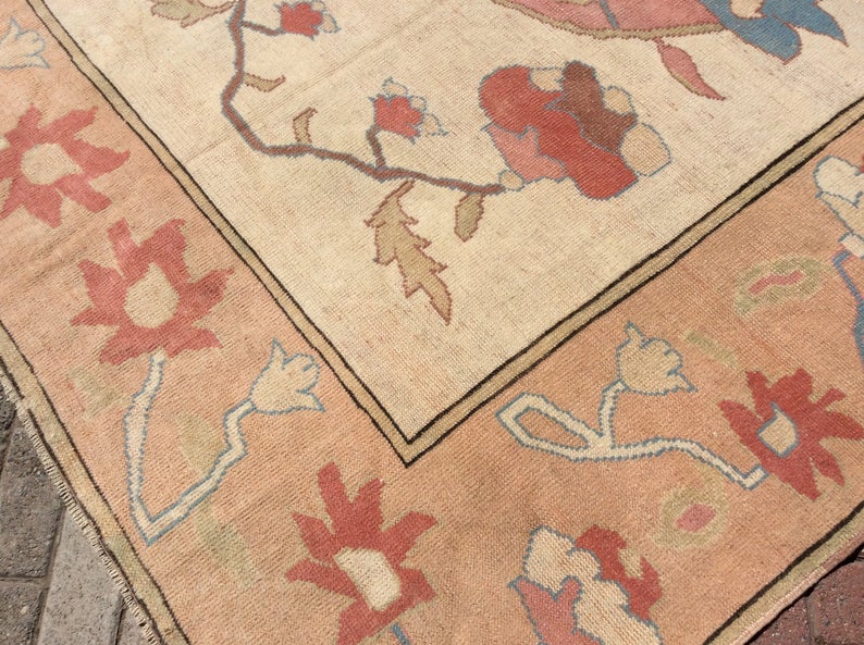 Turkish Hand Knotted Area Rug 284cm x 203cm 1940s