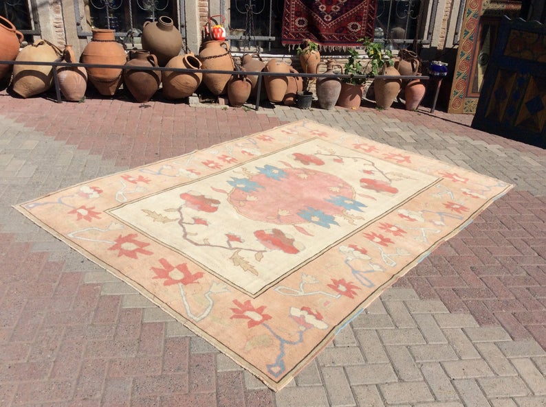 Turkish Hand Knotted Area Rug 284cm x 203cm 1940s
