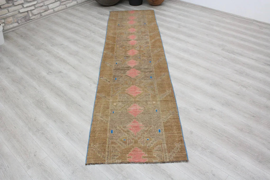 Turkish Hand Knotted Runner Rug 305x76cm 1930s