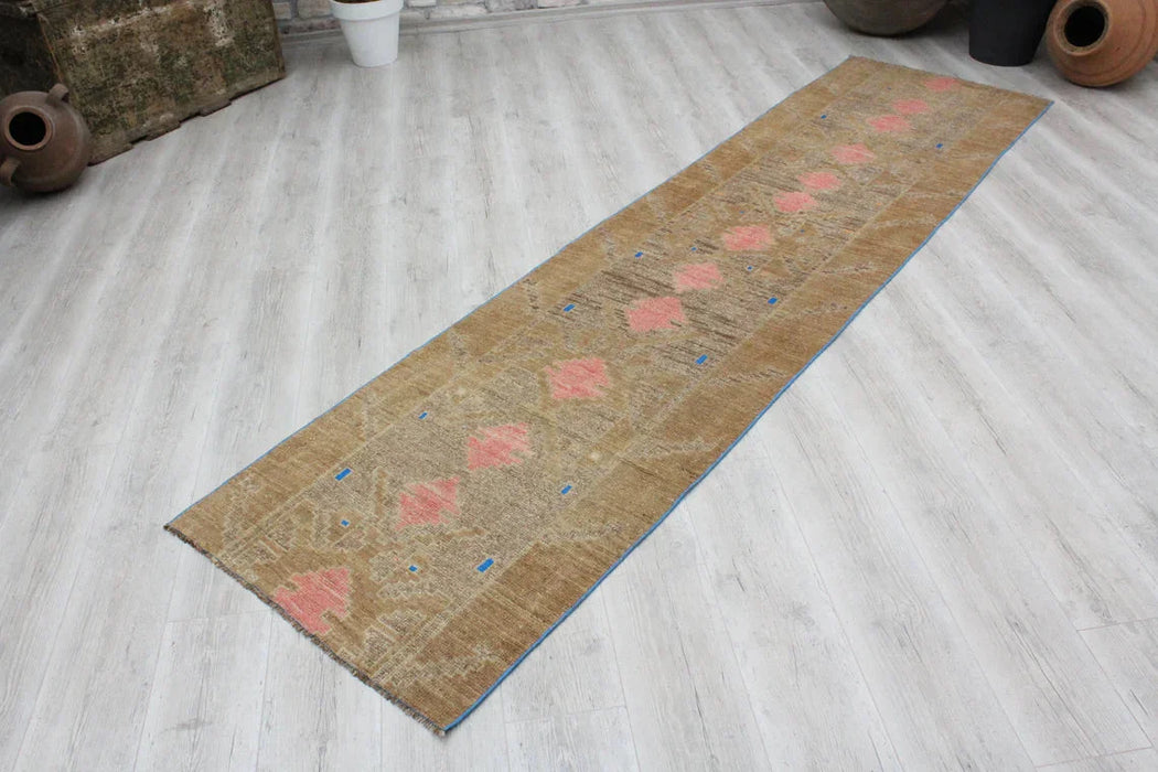 Turkish Hand Knotted Runner Rug 305x76cm 1930s