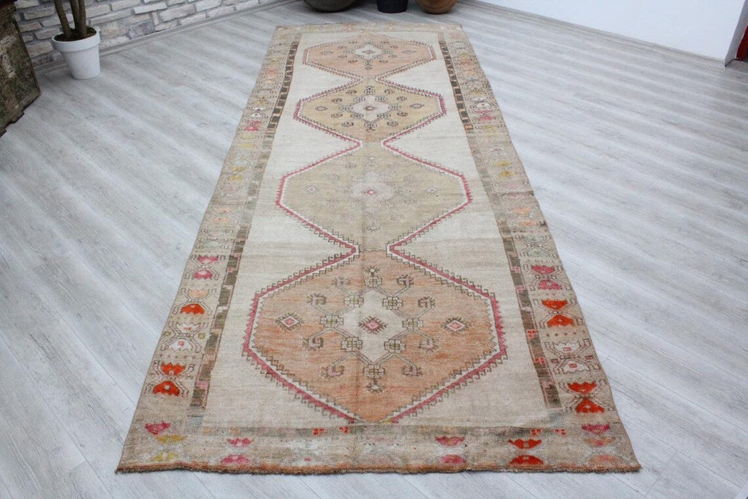 Turkish Hand-Knotted Vintage Runner Rug 390cm x 142cm