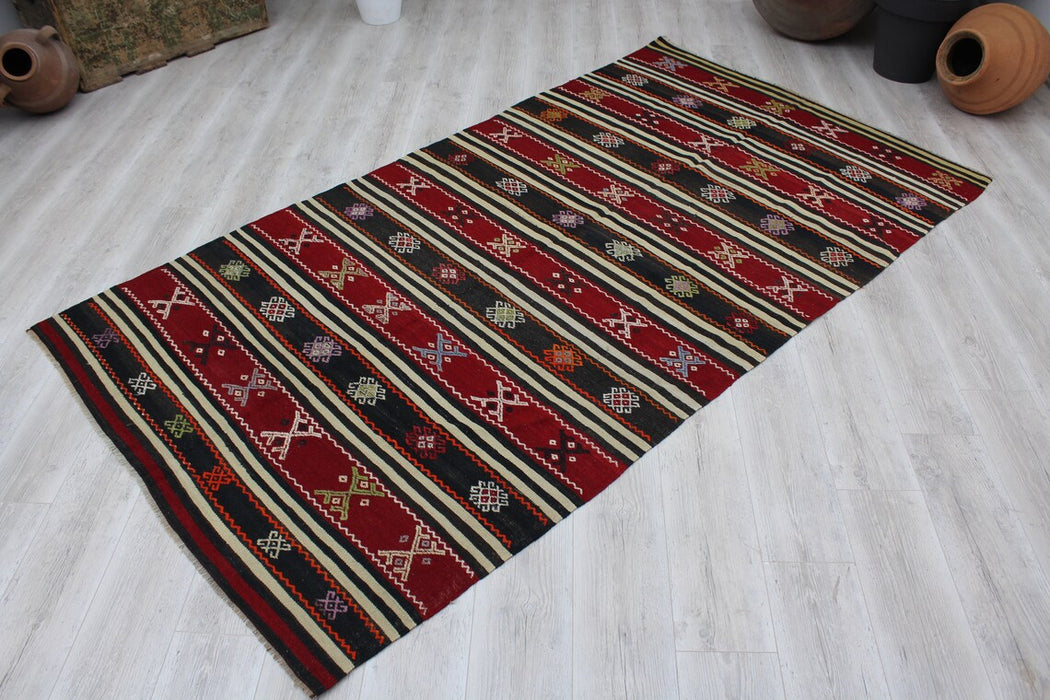 Turkish Kilim Area matto 145x268 cm Vintage Wool Artisan Crafted