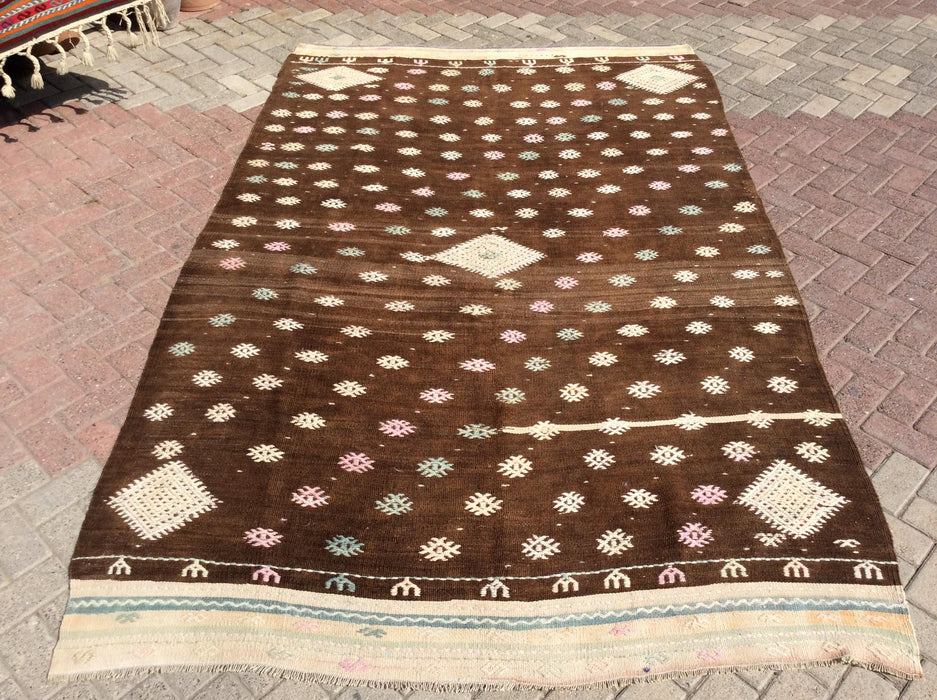 Turkish Kilim Area Rug 190cm x 234cm Vintage Wool Design