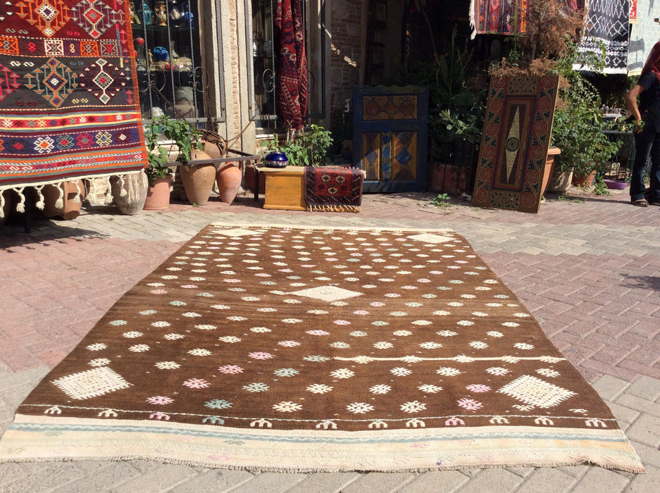 Turkish Kilim Area Rug 190cm x 234cm Vintage Wool Design