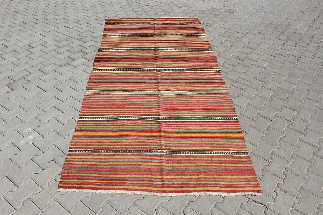 Turks kelim vloerkleed 329cm x 142cm handgemaakt vintage