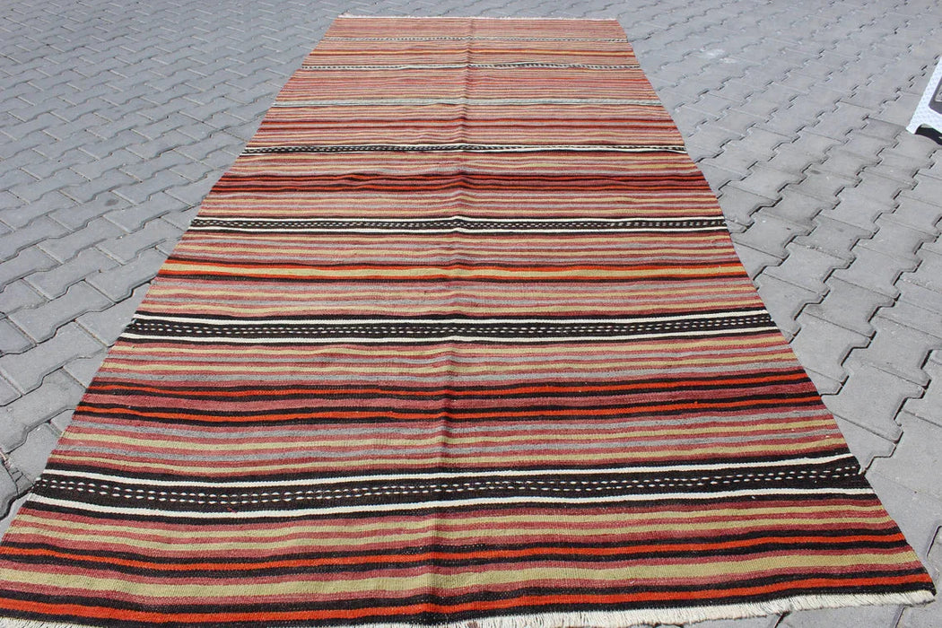 Turks kelim vloerkleed 329cm x 142cm handgemaakt vintage