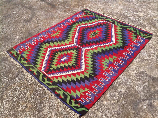 Turkish Kilim Rug 122cm x 96cm Handwoven Vintage Piece