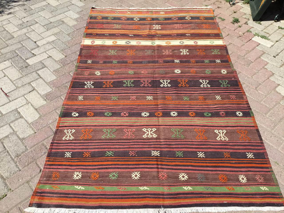 Turks kelimkleed 140x229 cm handgeweven vintage strepen