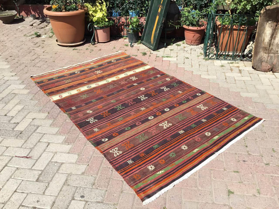 Turks kelimkleed 140x229 cm handgeweven vintage strepen