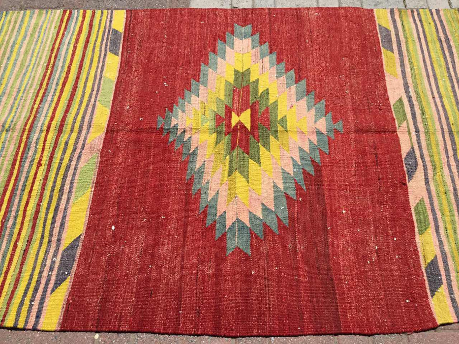 Turks Kelim-tapijt 145cm x 239cm Vintage tapijt #645