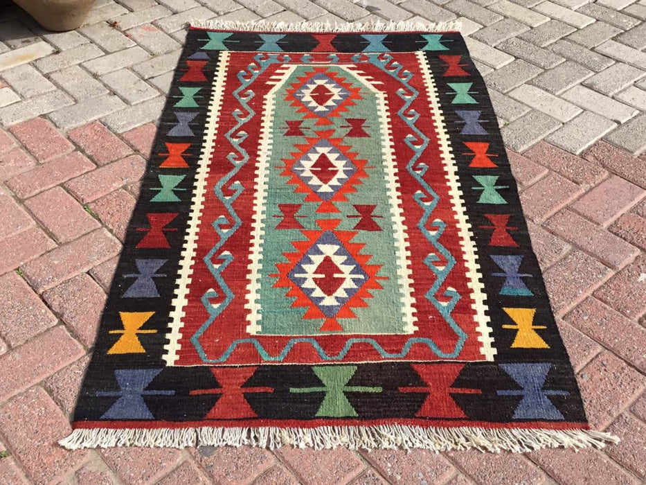 Turks Kelim-tapijt 145cm x 89cm Vintage handgeweven ontwerp