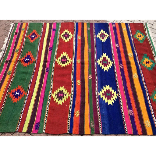 Alfombra de kilim turco 222 cm x 184cm diseño artesanal tejido a mano