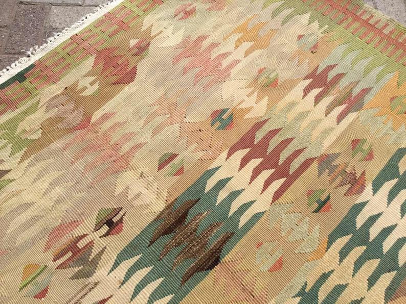 Turks Kelim-tapijt 296 x 187 cm Vintage geometrisch patroon