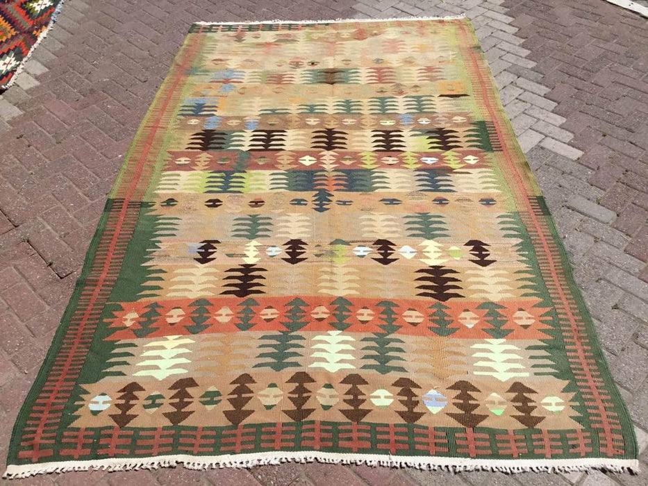 Turks Kelim-tapijt 296 x 187 cm Vintage geometrisch patroon