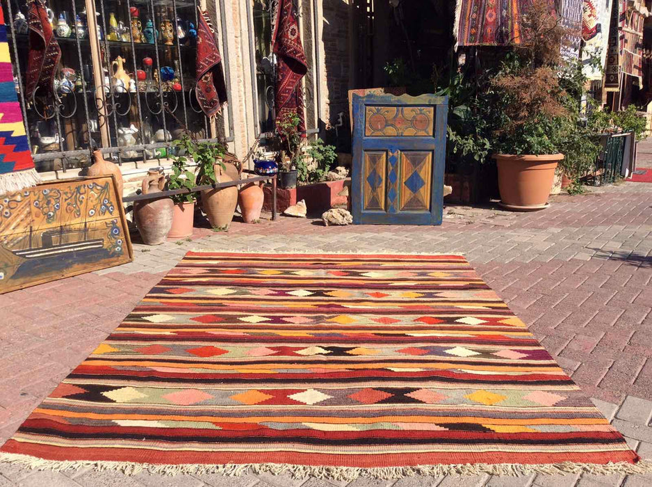 Turkish Kilim Rug Daisy 185cm x 241cm Handcrafted Vintage