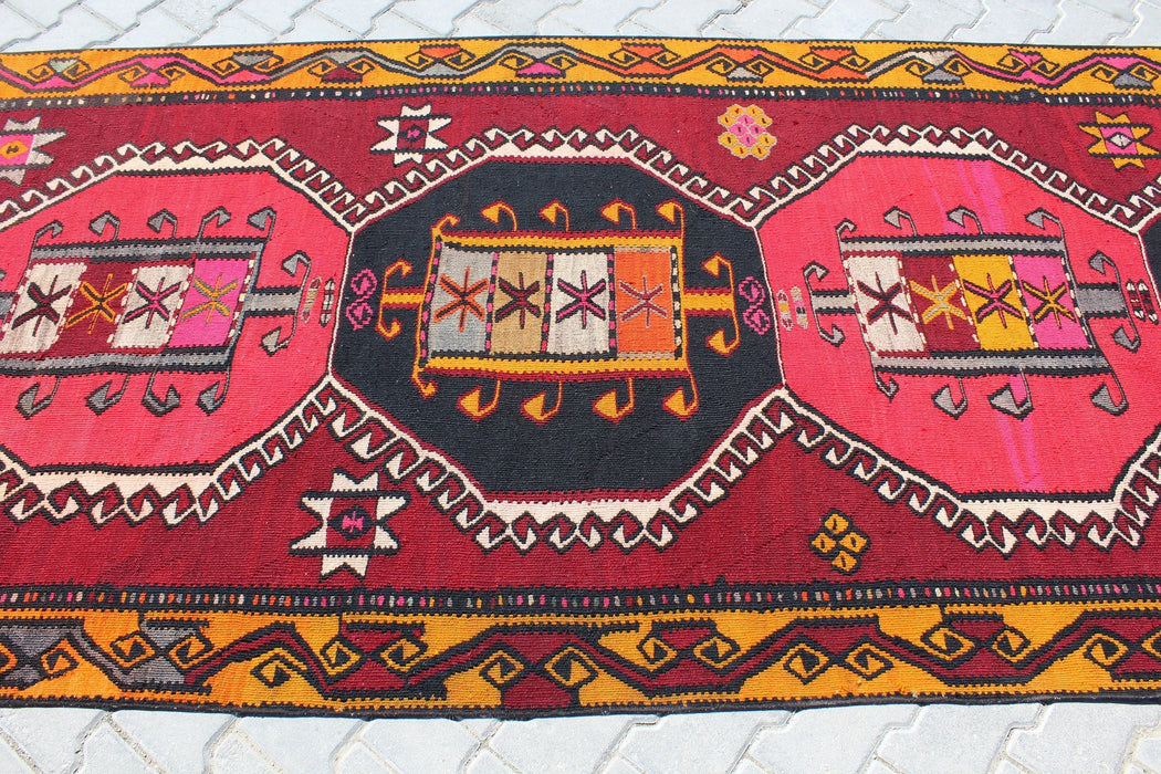 Turkse Kelim Runner 135 cm x 427 cm Vintage handgemaakt tapijt