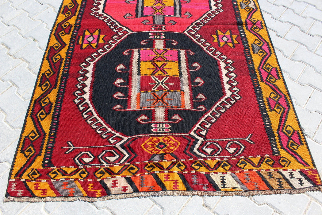 Turkse Kelim Runner 135 cm x 427 cm Vintage handgemaakt tapijt