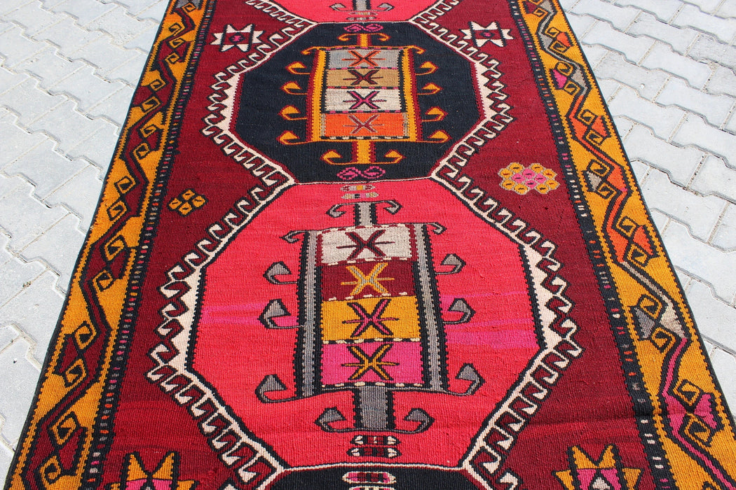 Turkse Kelim Runner 135 cm x 427 cm Vintage handgemaakt tapijt