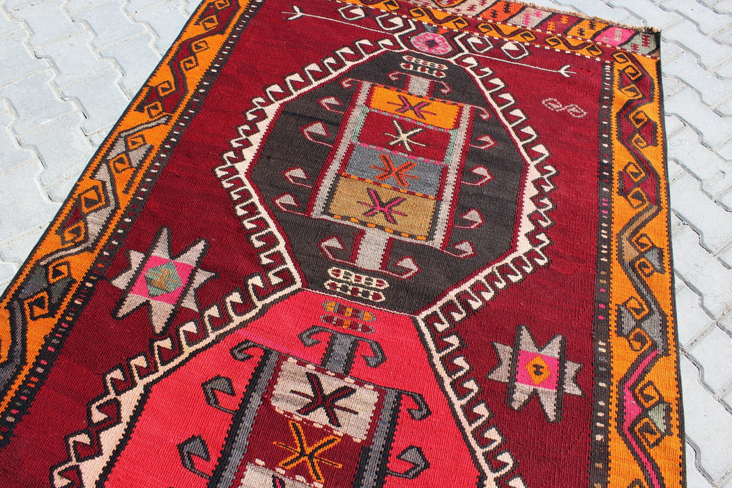 Turkse Kelim Runner 135 cm x 427 cm Vintage handgemaakt tapijt