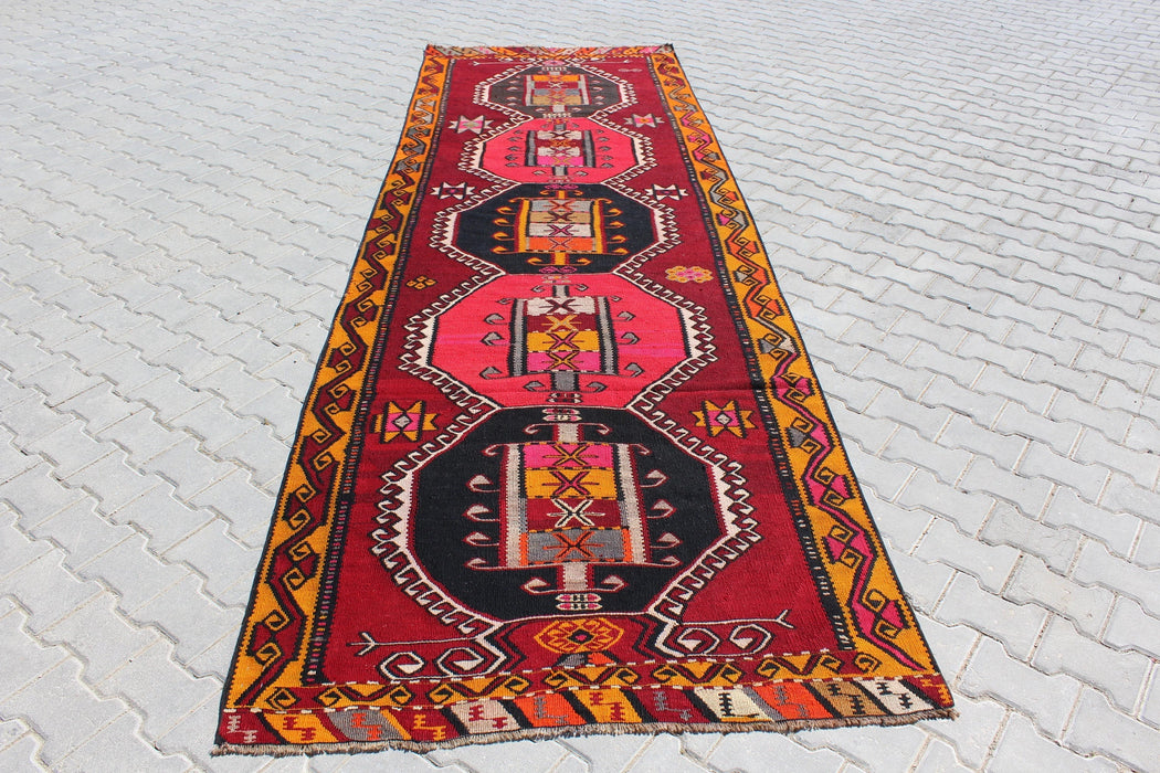 Turkse Kelim Runner 135 cm x 427 cm Vintage handgemaakt tapijt