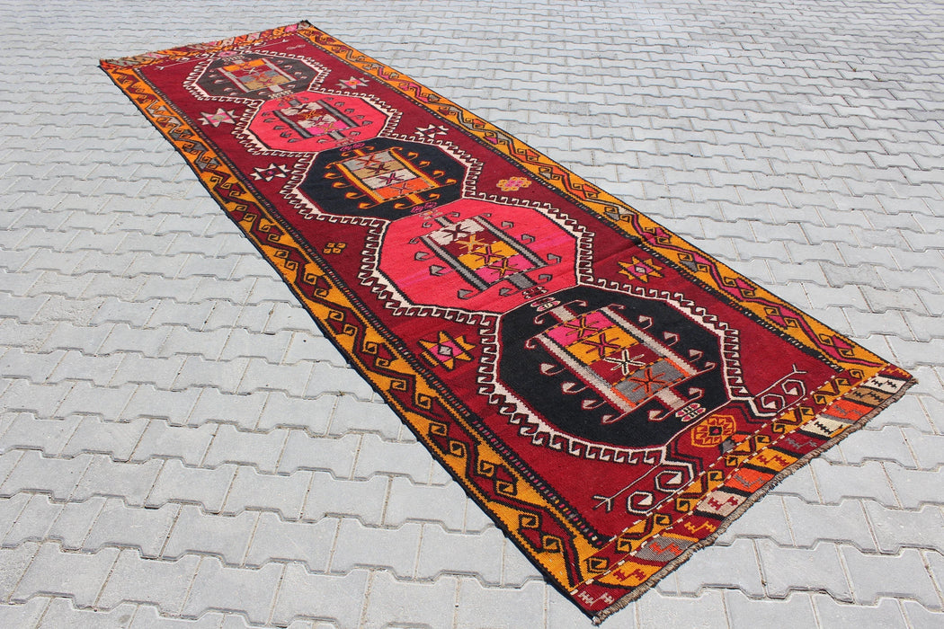 Turkse Kelim Runner 135 cm x 427 cm Vintage handgemaakt tapijt