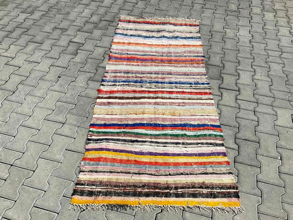 Turkish Kilim Runner Rug 214cm x 92cm Vintage Handwoven