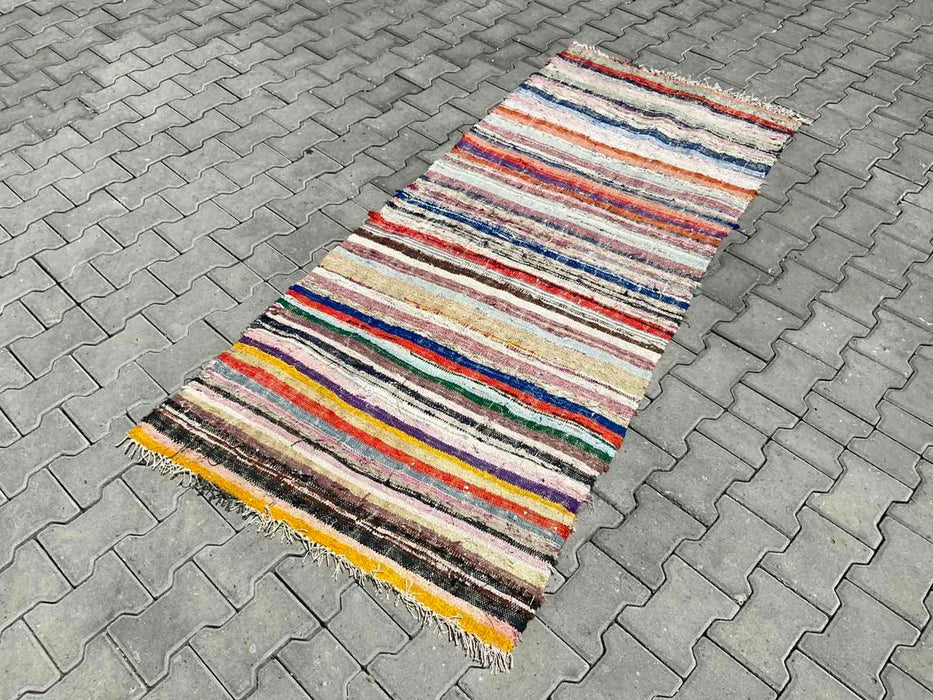 Turkish Kilim Runner Rug 214cm x 92cm Vintage Handwoven