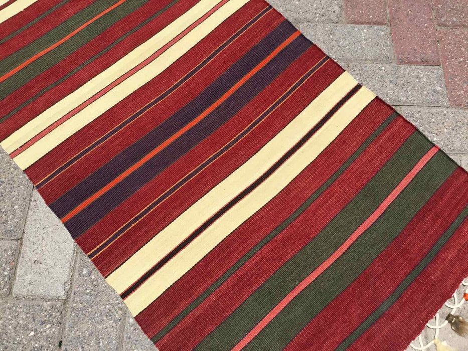 Alfombra turca Kilim Rug 260 cm x 62 cm 100% rayas de lana