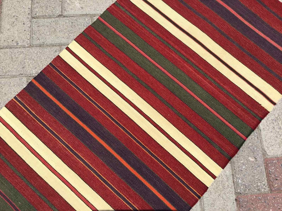 Alfombra turca Kilim Rug 260 cm x 62 cm 100% rayas de lana