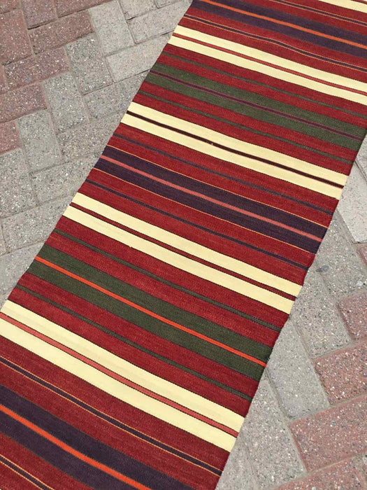 Alfombra turca Kilim Rug 260 cm x 62 cm 100% rayas de lana