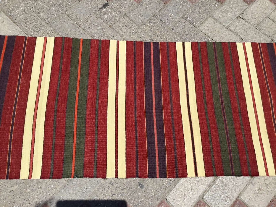 Alfombra turca Kilim Rug 260 cm x 62 cm 100% rayas de lana