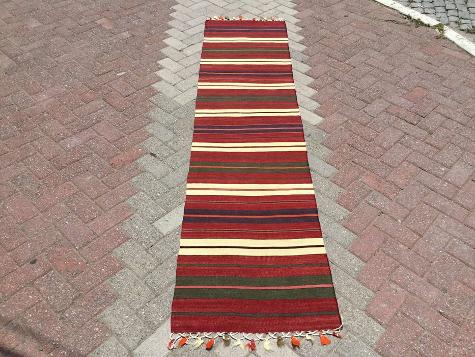 Alfombra turca Kilim Rug 260 cm x 62 cm 100% rayas de lana