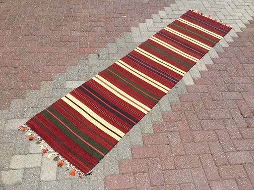 Turkish Kilim Runner Rug 260cm x 62cm 100% Wool Stripes