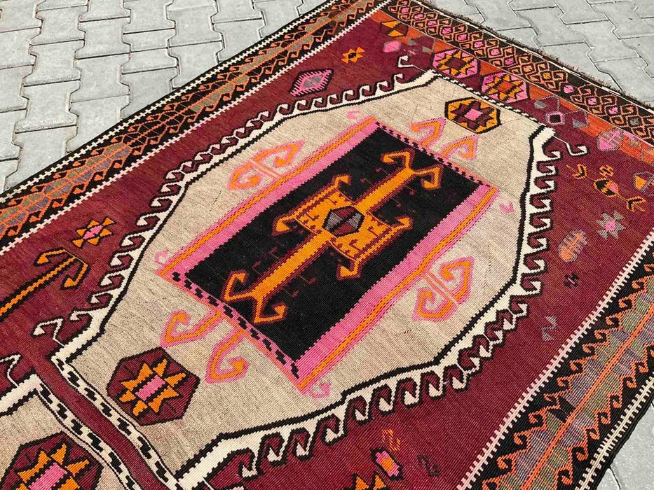 Tappeto runner Kilim turco 423 cm x 140 cm design vintage