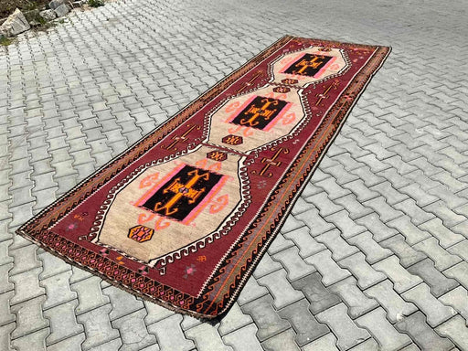 Alfombra turca Kilim Runner 423cm x 140 cm Diseño vintage