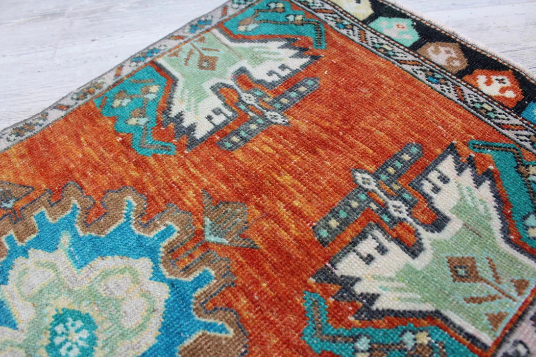 Turkish Patterned Mini Rug 48cm x 95cm Handcrafted Vintage