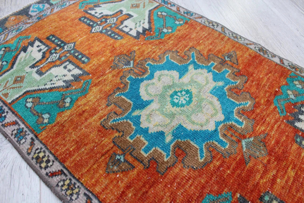 Turkish Patterned Mini Rug 48cm x 95cm Handcrafted Vintage
