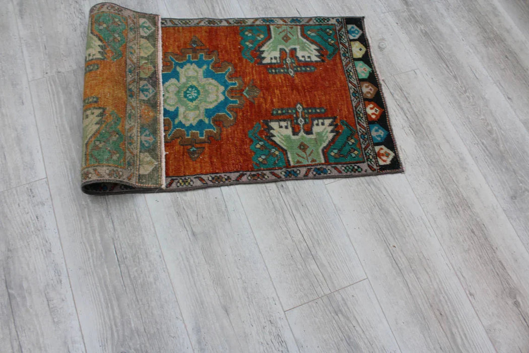 Turkish Patterned Mini Rug 48cm x 95cm Handcrafted Vintage