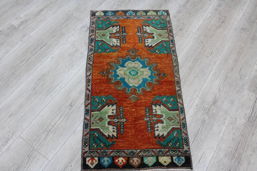 Turkish Patterned Mini Rug 48cm x 95cm Handcrafted Vintage