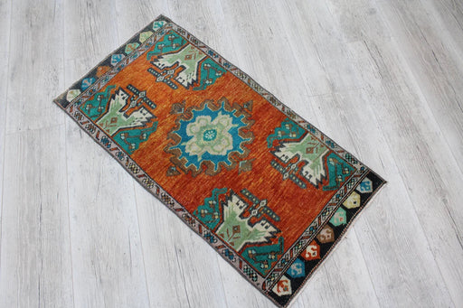 Turkish Patterned Mini Rug 48cm x 95cm Handcrafted Vintage