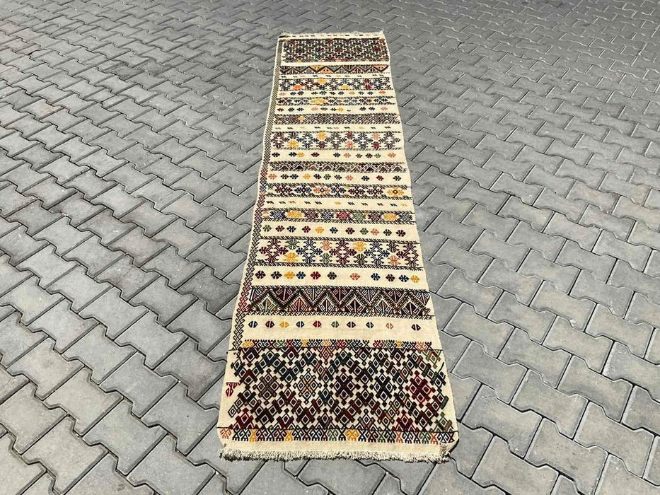 Turks Vintage Kelim Gangloper Tapijt 299cm x 71cm