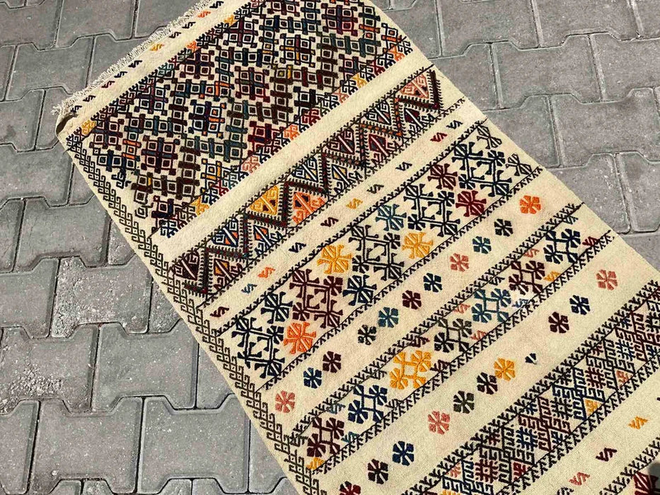 Turks Vintage Kelim Gangloper Tapijt 299cm x 71cm