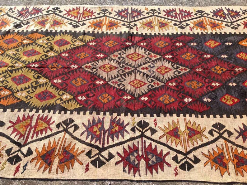 Turkish Vintage Kilim Rug 231cm x 129cm Handwoven Wool