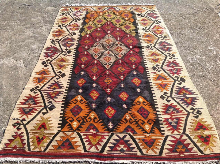 Turkish Vintage Kilim Rug 231cm x 129cm Handwoven Wool