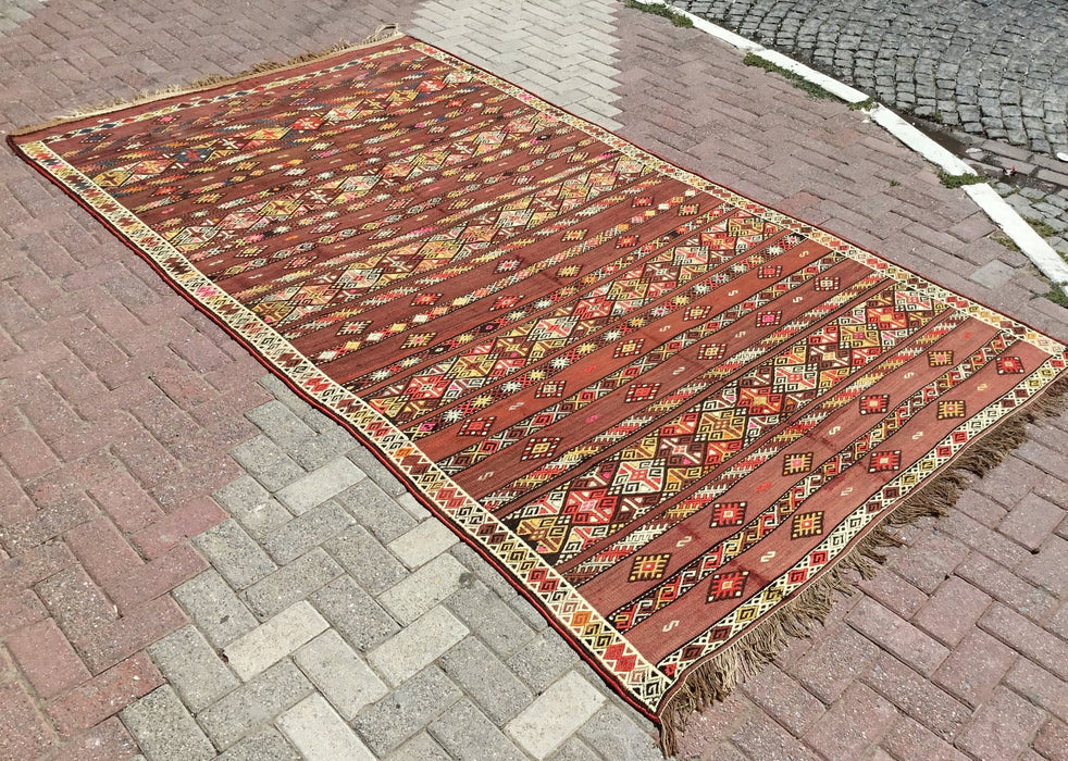 Turks Vintage Kelim-tapijt 328cm x 189cm wol-katoen