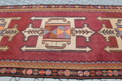 Turkse Vintage Kelim Runner 464 cm x 180 cm Handgemaakt